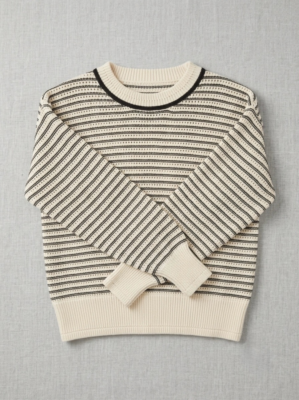 Northern Reflections Cream & Black Striped Knit Crewneck Sweater